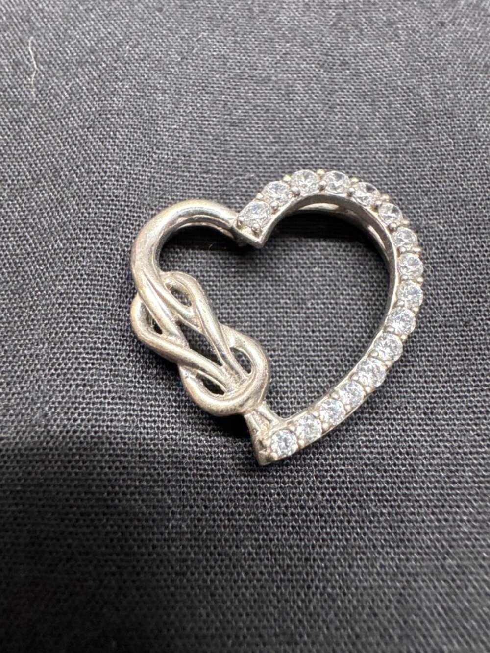 Sterling Silver 925 Heart-Shaped Pendant With Clear CZ Stones And Twisted Design